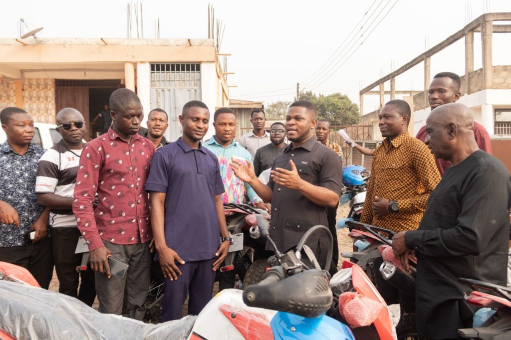 Empowering Communication: Lawyer Sammy Gyamfi Generously Donates 12 Motorcycles and Technology Gear to Boost Bono Region’s Political Connectivity